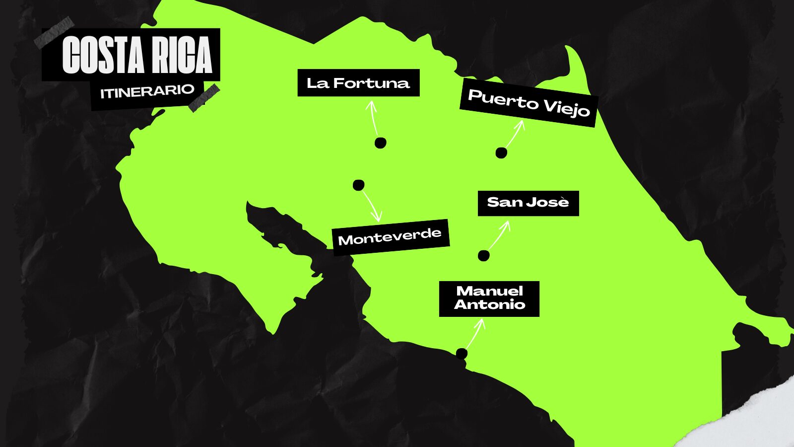 Viaggi di gruppo Esplora - Costa Rica - Mappa itinerario Viaggi di gruppo Esplora - Costa Rica - Mappa itinerario