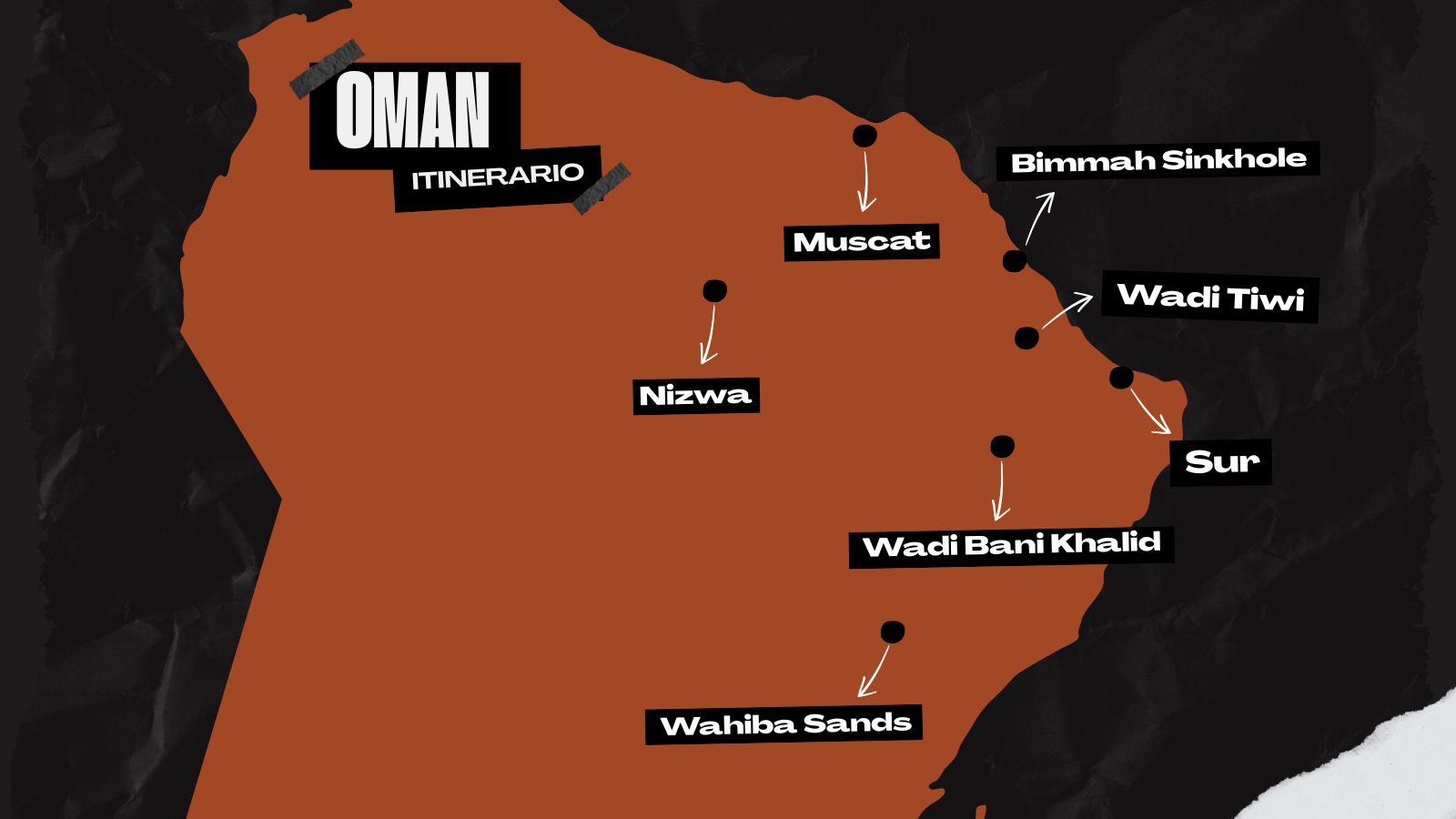Viaggi di gruppo Esplora - Oman - Mappa itinerario Viaggi di gruppo Esplora - Oman - Mappa itinerario